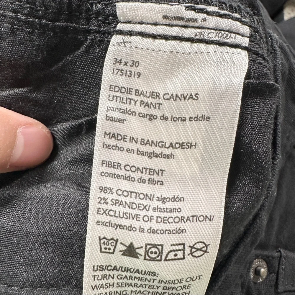 NWOT Eddie Bauer Men’s Canvas Utility Stretch Pants Rugged Workwear Black 34X30